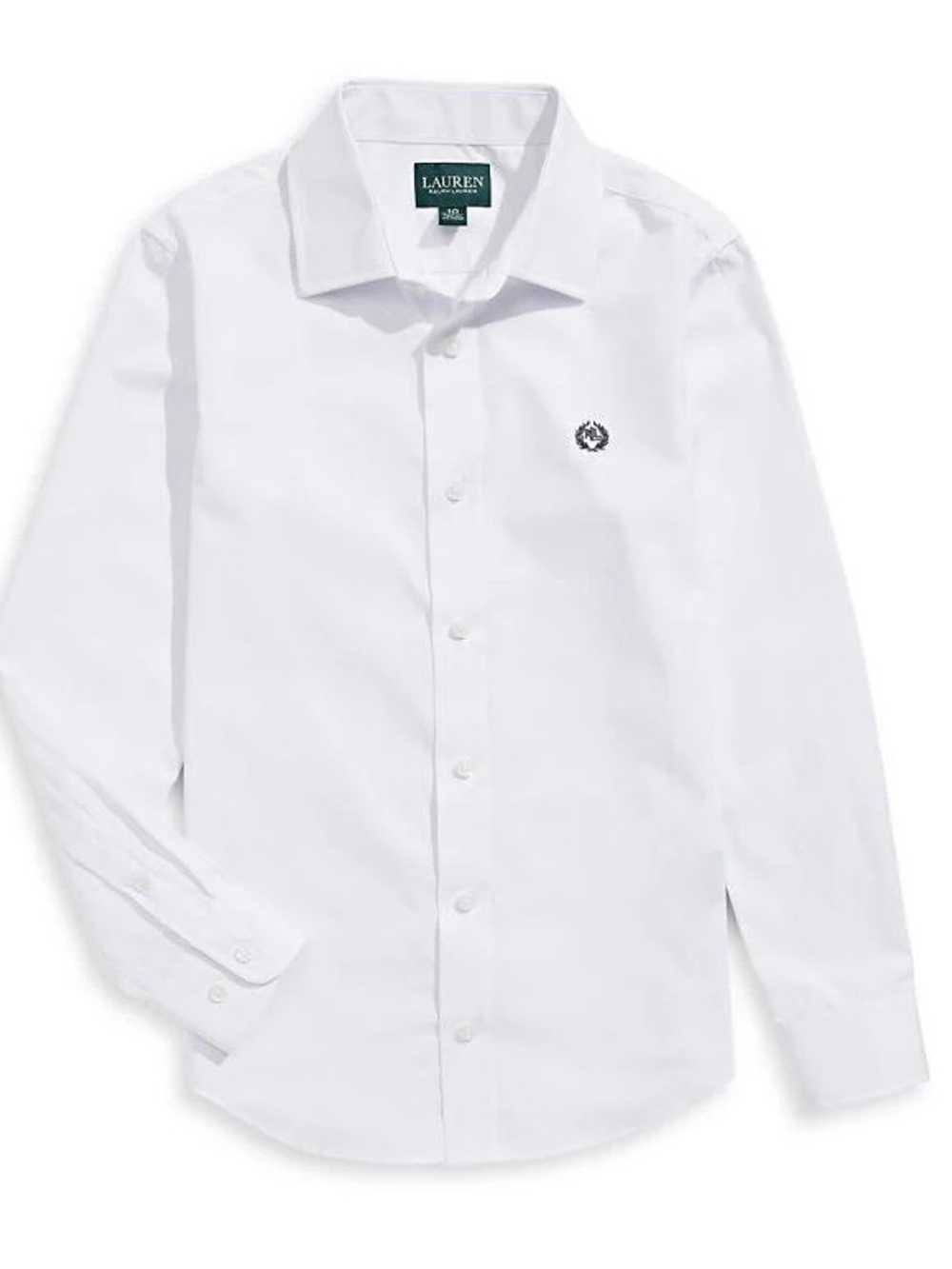 Lauren Ralph Lauren White Boys Button-Down Dress Shirt with Navy Crest
